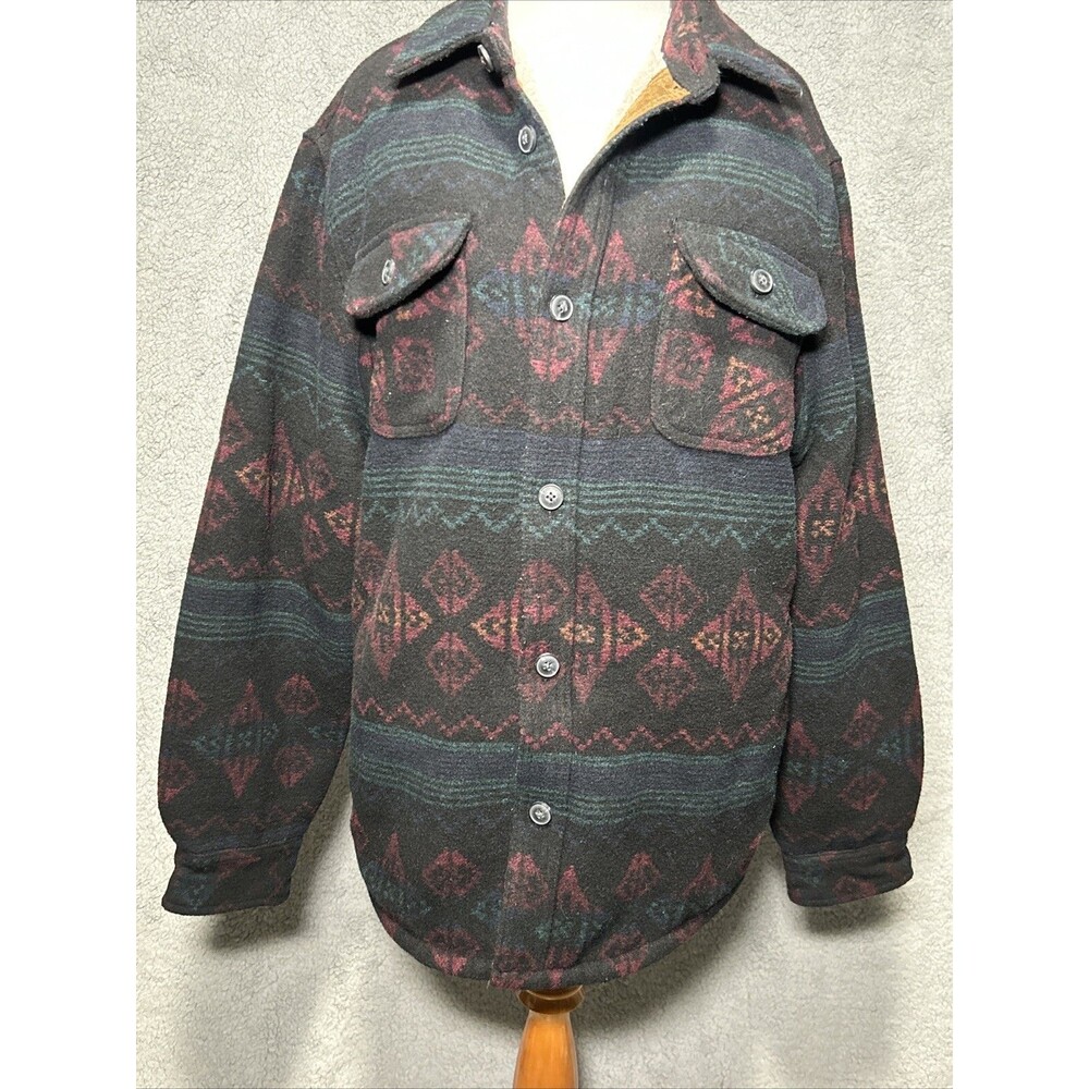 Jachs New York Men's L Muted Shirt Jacket Southwest Pattern Faux Shearling